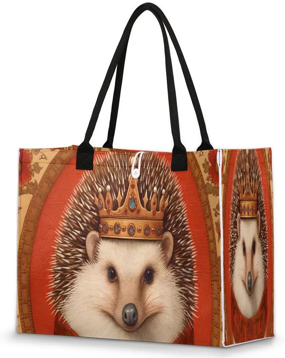 Large Travel Utility Tote Bag for Women Reusable Shopping Bags with Handles Funny Hedgehog Animal Aesthetic Bolsos Para Mujeres Cute Canvas Bag for Beach School Work Grocery
