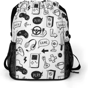 Large Zip Wet Dry Separation Backpack, Video Game Hand Drawn Gym Sports Drawstring Backpack