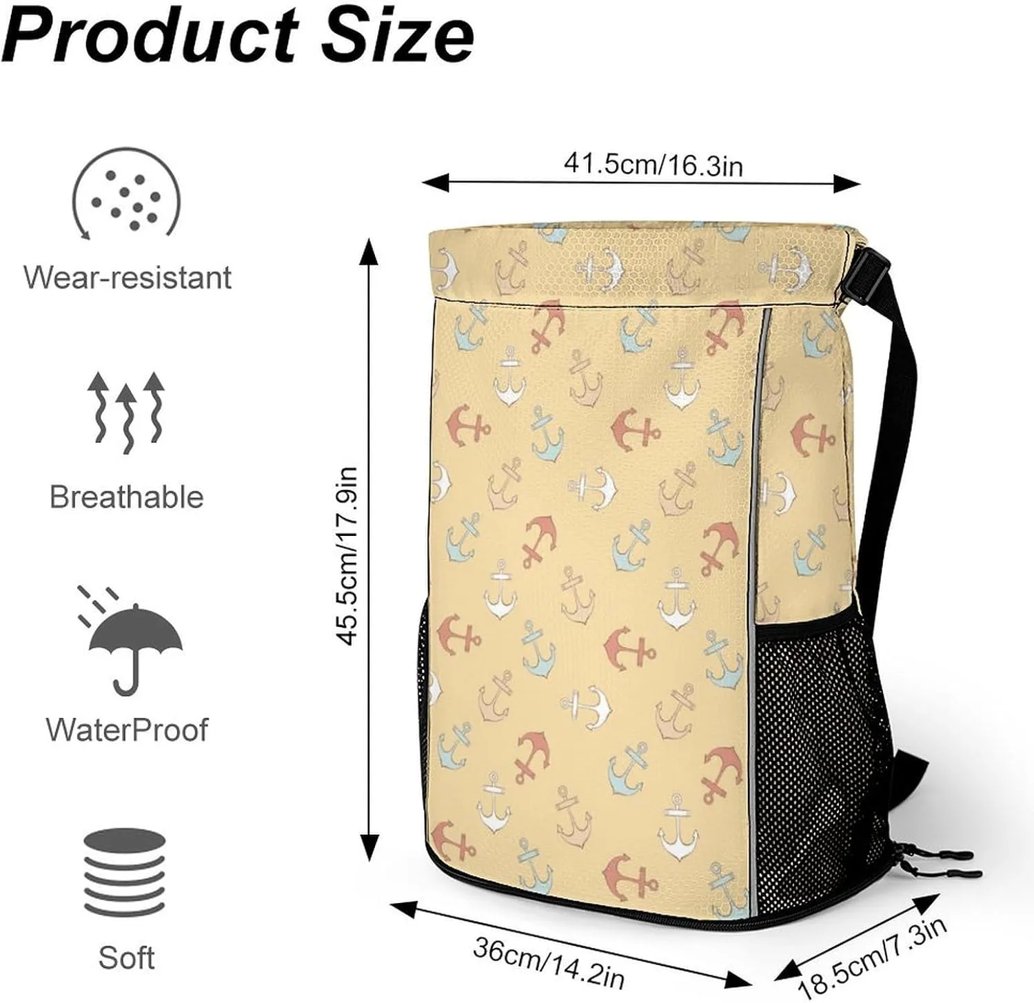 Large Zip Wet Dry Separation Backpack, Vintage Brown Paper with Anchors Gym Sports Drawstring Backpack