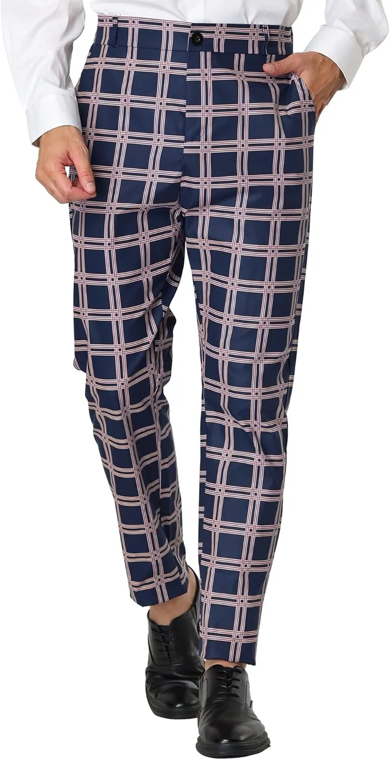 Lars Amadeus Men's Plaid Dress Pants Casual Slim Fit Flat Front Skinny Business Checked Plaid Pants