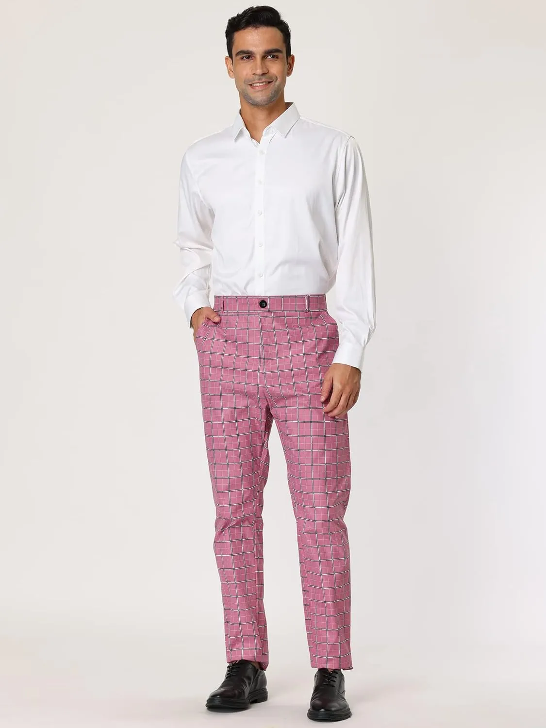 Lars Amadeus Men's Plaid Dress Pants Casual Slim Fit Flat Front Skinny Business Checked Plaid Pants