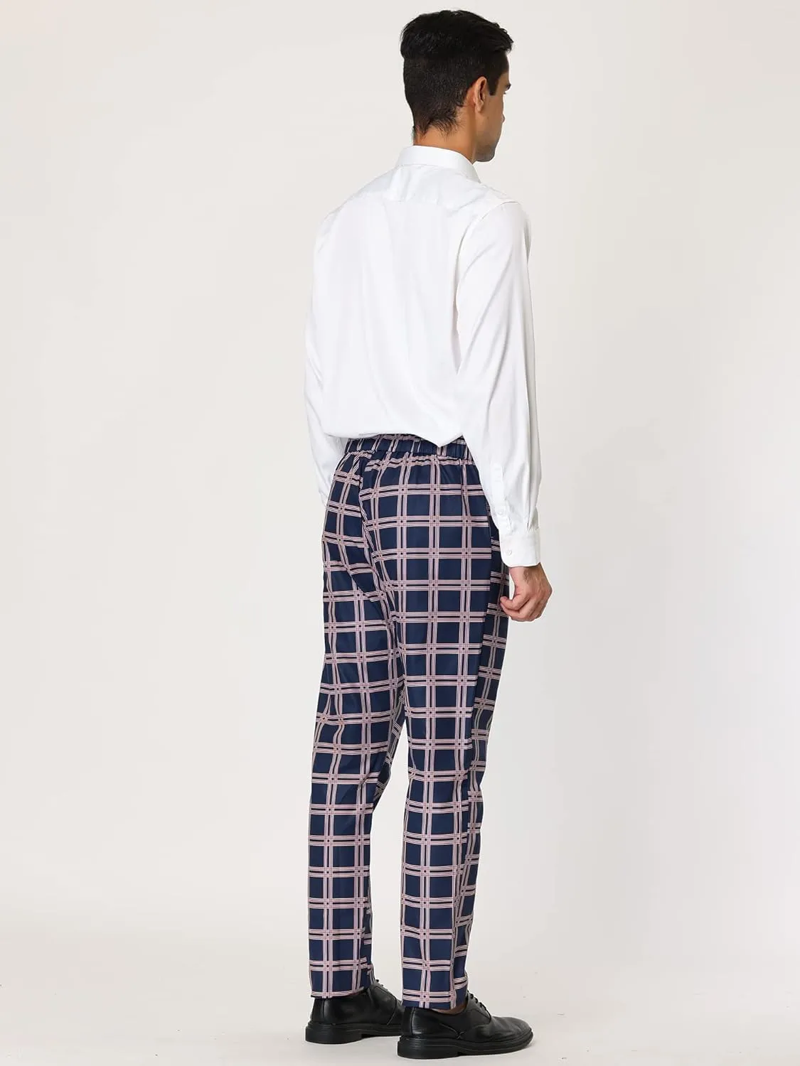 Lars Amadeus Men's Plaid Dress Pants Casual Slim Fit Flat Front Skinny Business Checked Plaid Pants
