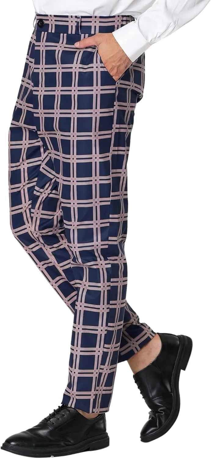 Lars Amadeus Men's Plaid Dress Pants Casual Slim Fit Flat Front Skinny Business Checked Plaid Pants