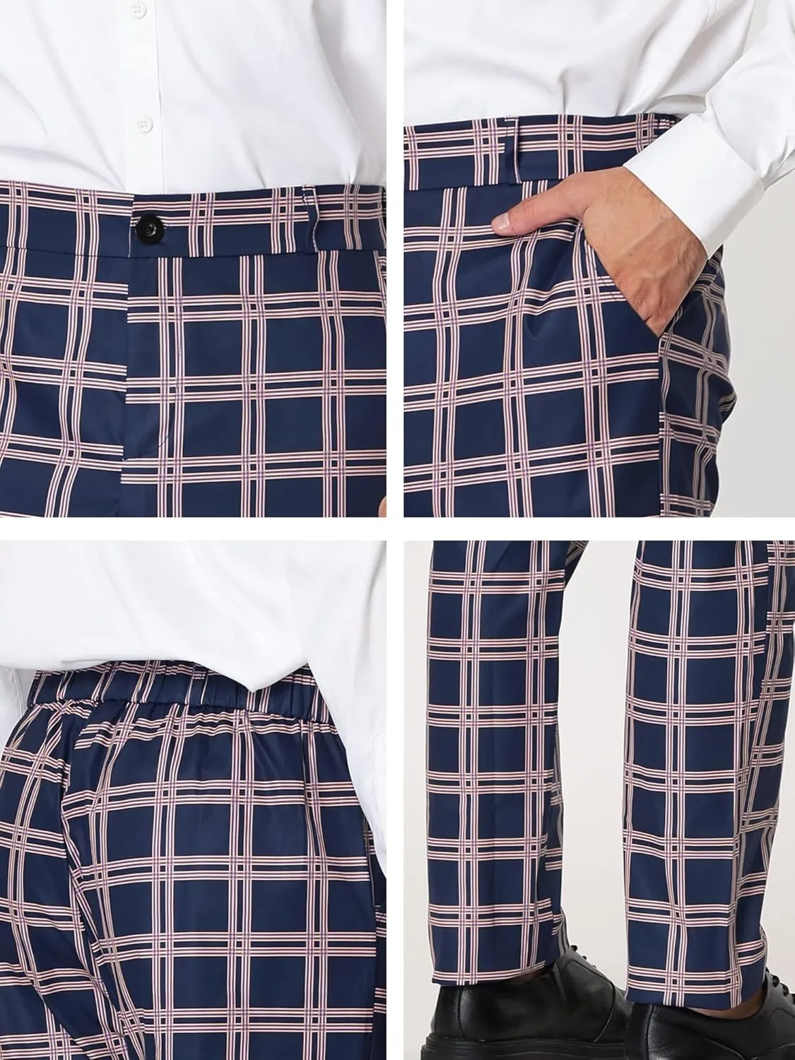 Lars Amadeus Men's Plaid Dress Pants Casual Slim Fit Flat Front Skinny Business Checked Plaid Pants