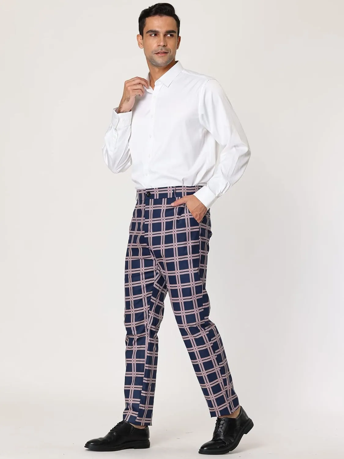 Lars Amadeus Men's Plaid Dress Pants Casual Slim Fit Flat Front Skinny Business Checked Plaid Pants