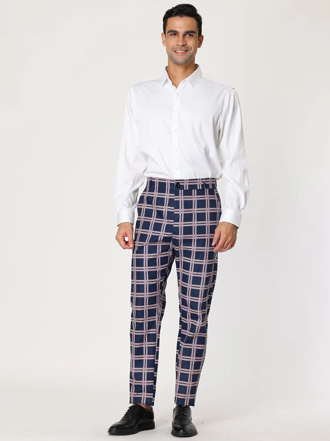 Lars Amadeus Men's Plaid Dress Pants Casual Slim Fit Flat Front Skinny Business Checked Plaid Pants