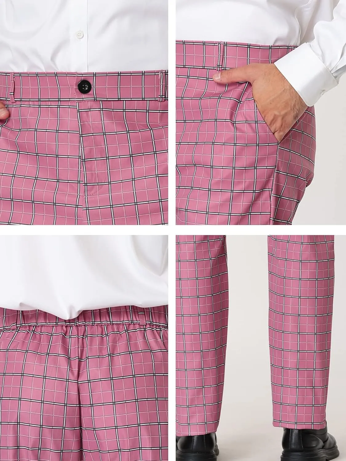 Lars Amadeus Men's Plaid Dress Pants Casual Slim Fit Flat Front Skinny Business Checked Plaid Pants