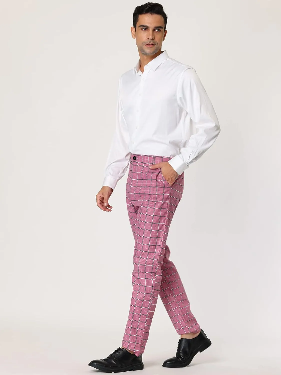 Lars Amadeus Men's Plaid Dress Pants Casual Slim Fit Flat Front Skinny Business Checked Plaid Pants