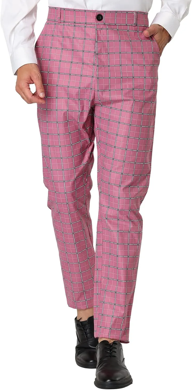 Lars Amadeus Men's Plaid Dress Pants Casual Slim Fit Flat Front Skinny Business Checked Plaid Pants