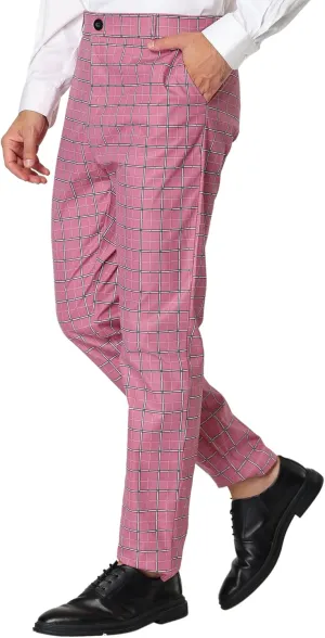 Lars Amadeus Men's Plaid Dress Pants Casual Slim Fit Flat Front Skinny Business Checked Plaid Pants