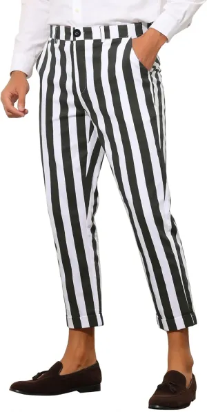 Lars Amadeus Striped Business Pants for Men's Slim Fit Flat Front Tapered Office Cropped Pants