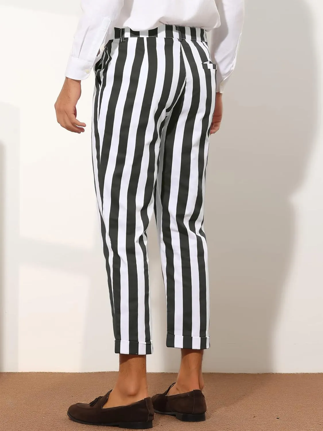 Lars Amadeus Striped Business Pants for Men's Slim Fit Flat Front Tapered Office Cropped Pants