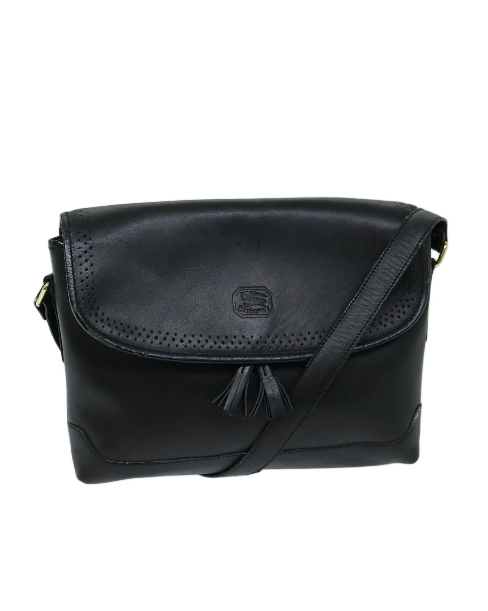Leather Black Shoulder Bag with Adjustable Strap and Multiple Compartments