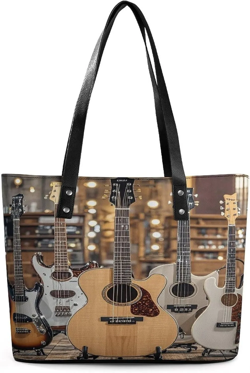 Leather Tote Bag Crossbody Bags for Women Fashion Top Handle Handbag Guitar Bass Music Musical Instruments Ladies Shoulder Bags Casual Beach Bag Gym Bages Ladies Purses for Shopping Work Travel