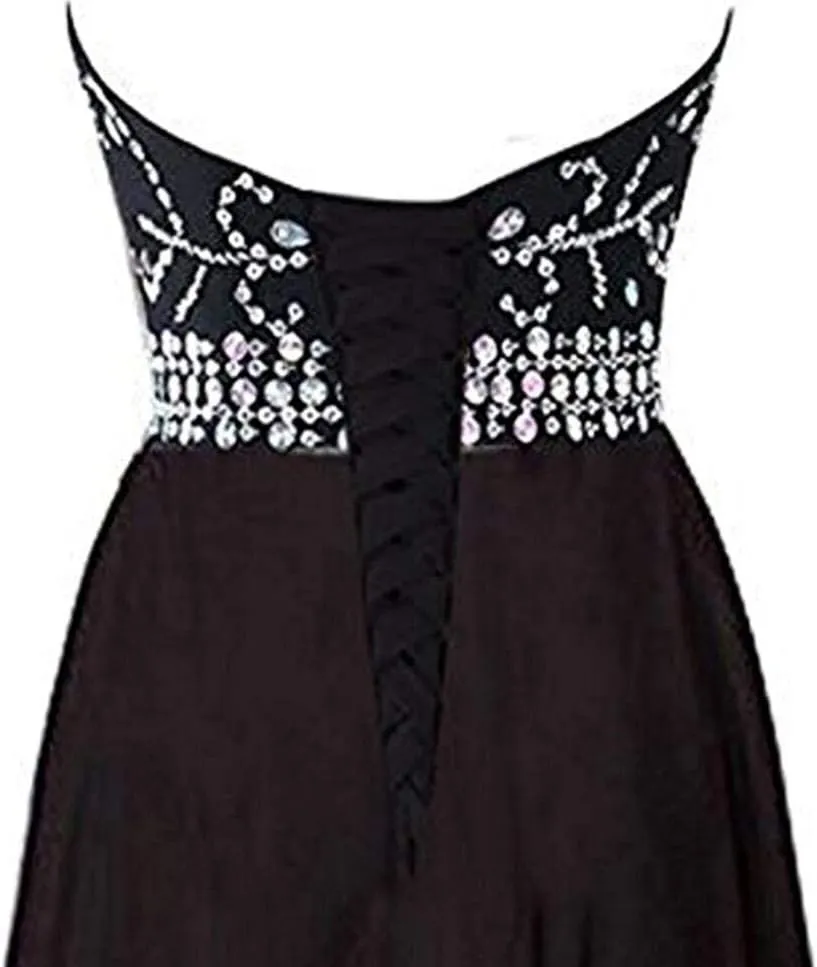 Lemai Women Formal Beaded Gradient Black Ombre Chiffon Long Prom Evening Dresses