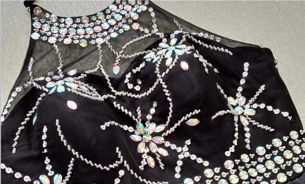 Lemai Women Formal Beaded Gradient Black Ombre Chiffon Long Prom Evening Dresses