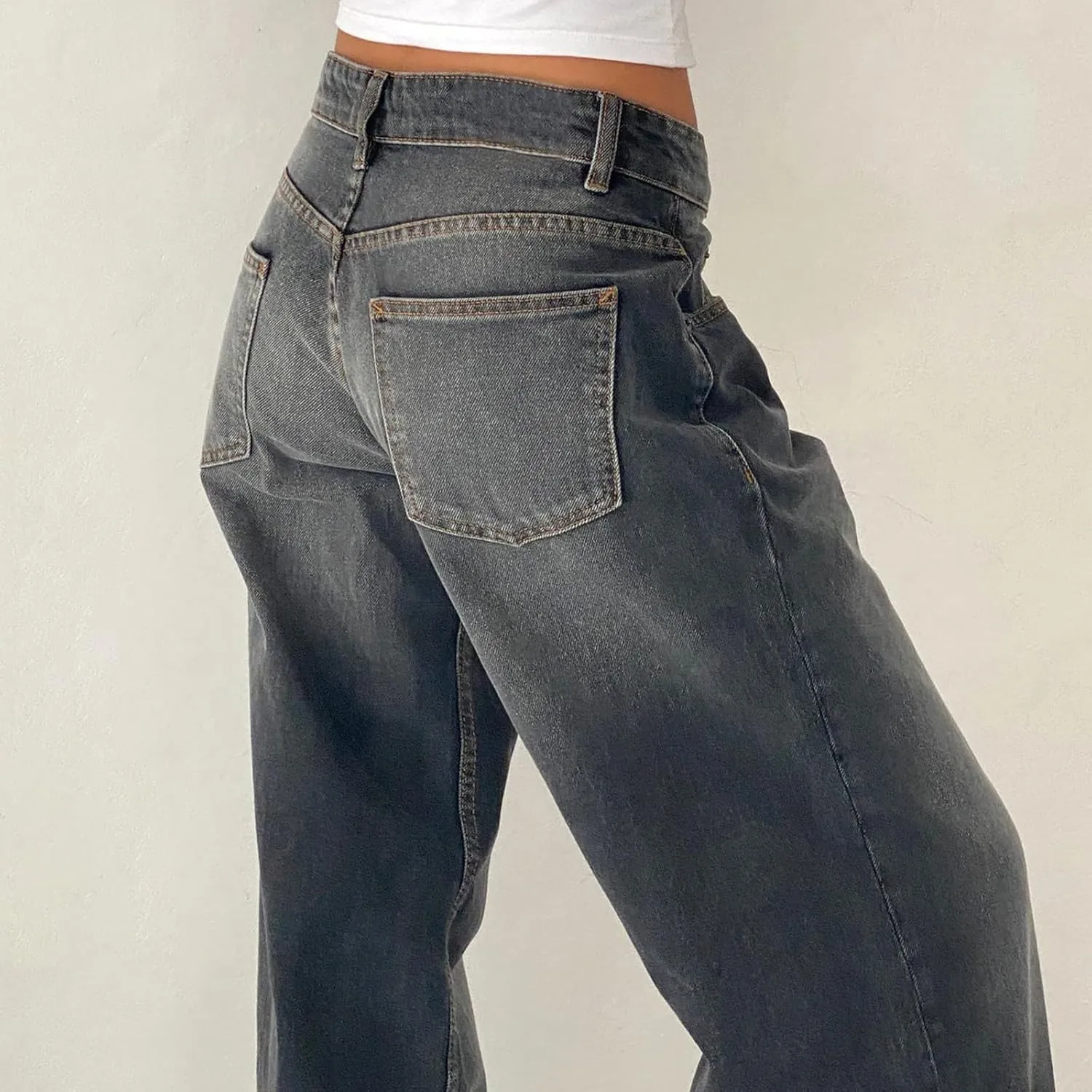 Leopard Barrel Women's Cheetah Print Baggy Boyfriend Mid Rise Wide Leg Denim Tapered Jeans