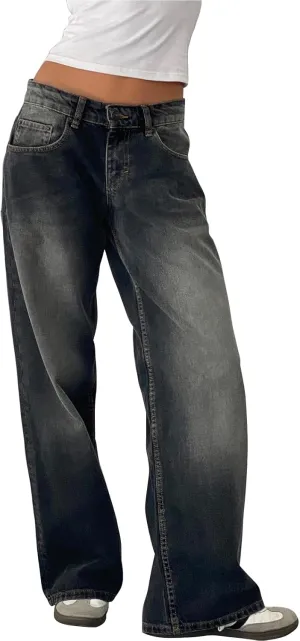 Leopard Barrel Women's Cheetah Print Baggy Boyfriend Mid Rise Wide Leg Denim Tapered Jeans