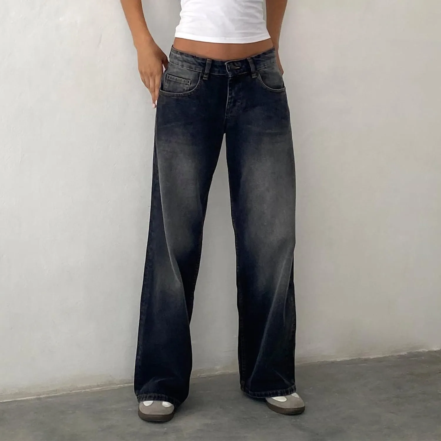Leopard Barrel Women's Cheetah Print Baggy Boyfriend Mid Rise Wide Leg Denim Tapered Jeans