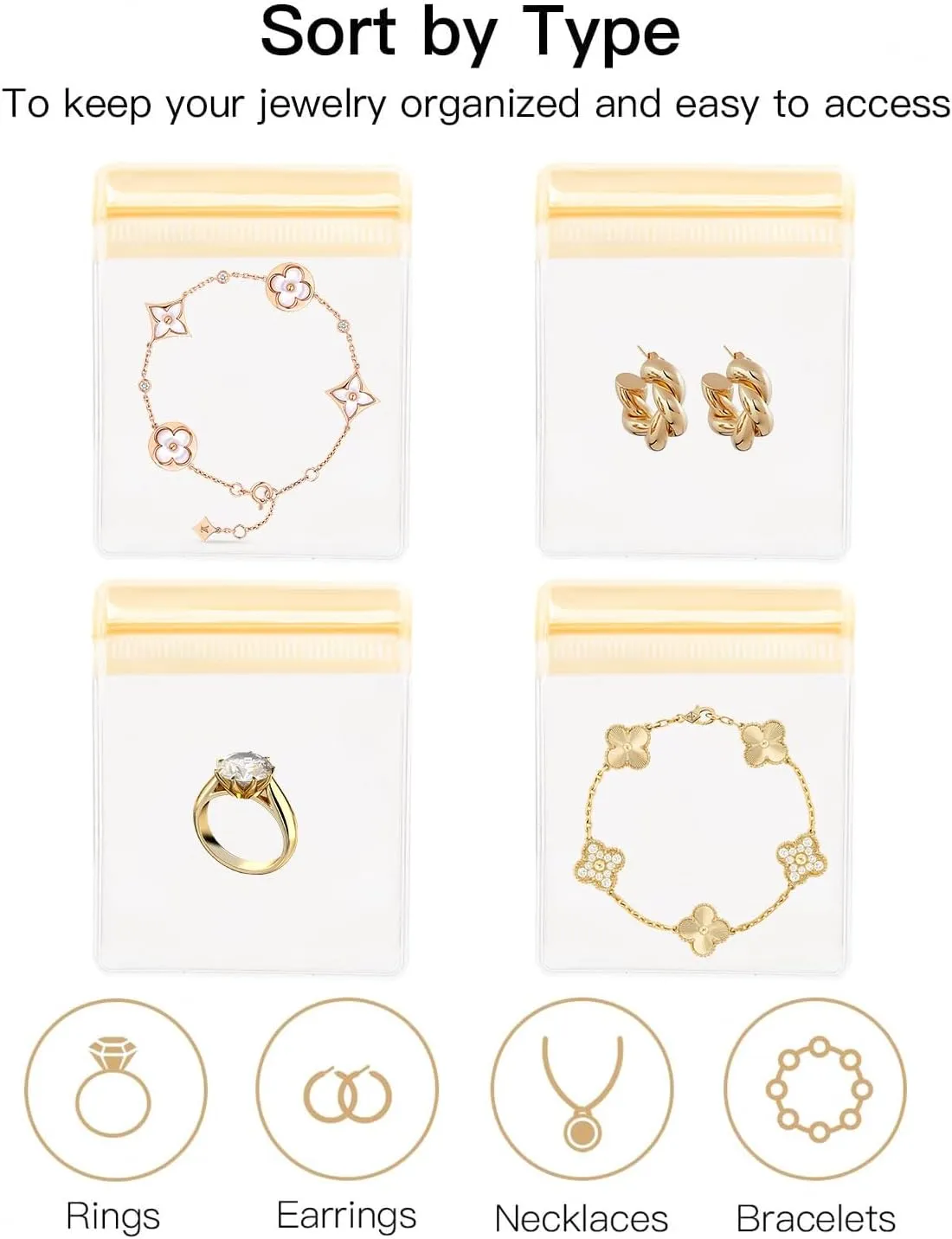 LETGO Clear Jewelry Bags Clear Plastic PVC Jewelry Bags Anti Tarnish Jewelry Bags Anti Tarnish jewelry storage Small Jewelry Bag for Earrings/Rings/Necklaces (20 PCS Beige Jewelry Bag)