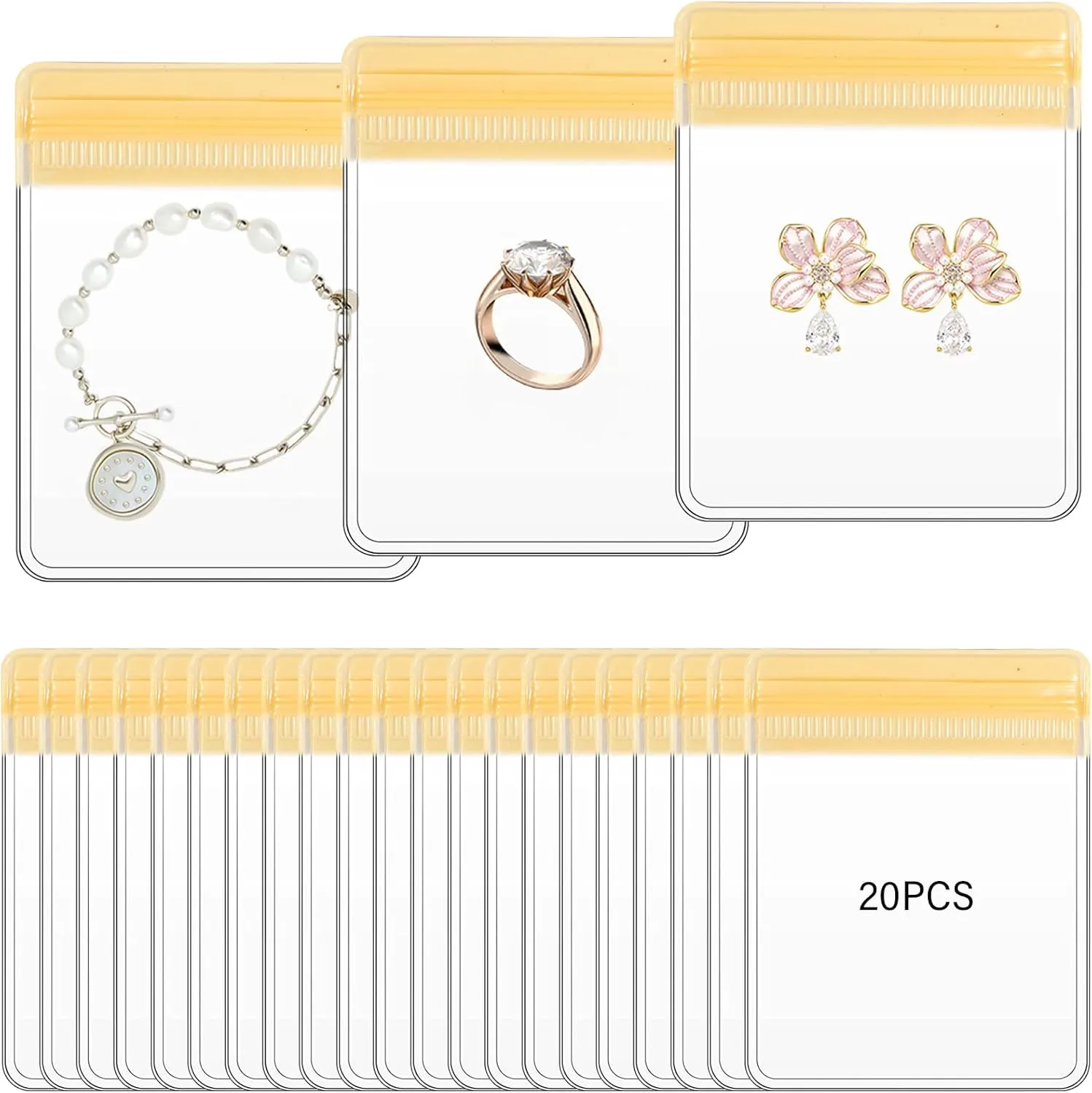 LETGO Clear Jewelry Bags Clear Plastic PVC Jewelry Bags Anti Tarnish Jewelry Bags Anti Tarnish jewelry storage Small Jewelry Bag for Earrings/Rings/Necklaces (20 PCS Beige Jewelry Bag)
