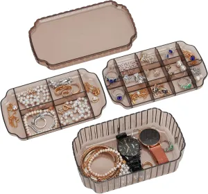 LETURE 3-Layer Jewelry Organizer Box for Earrings, Rings, Necklaces, Bracelets, Clear Plastic Bead Storage Containers for Crafts (Coffee)