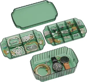 LETURE 3-Layer Jewelry Organizer Box for Earrings, Rings, Necklaces, Bracelets, Clear Plastic Bead Storage Containers for Crafts (Green)