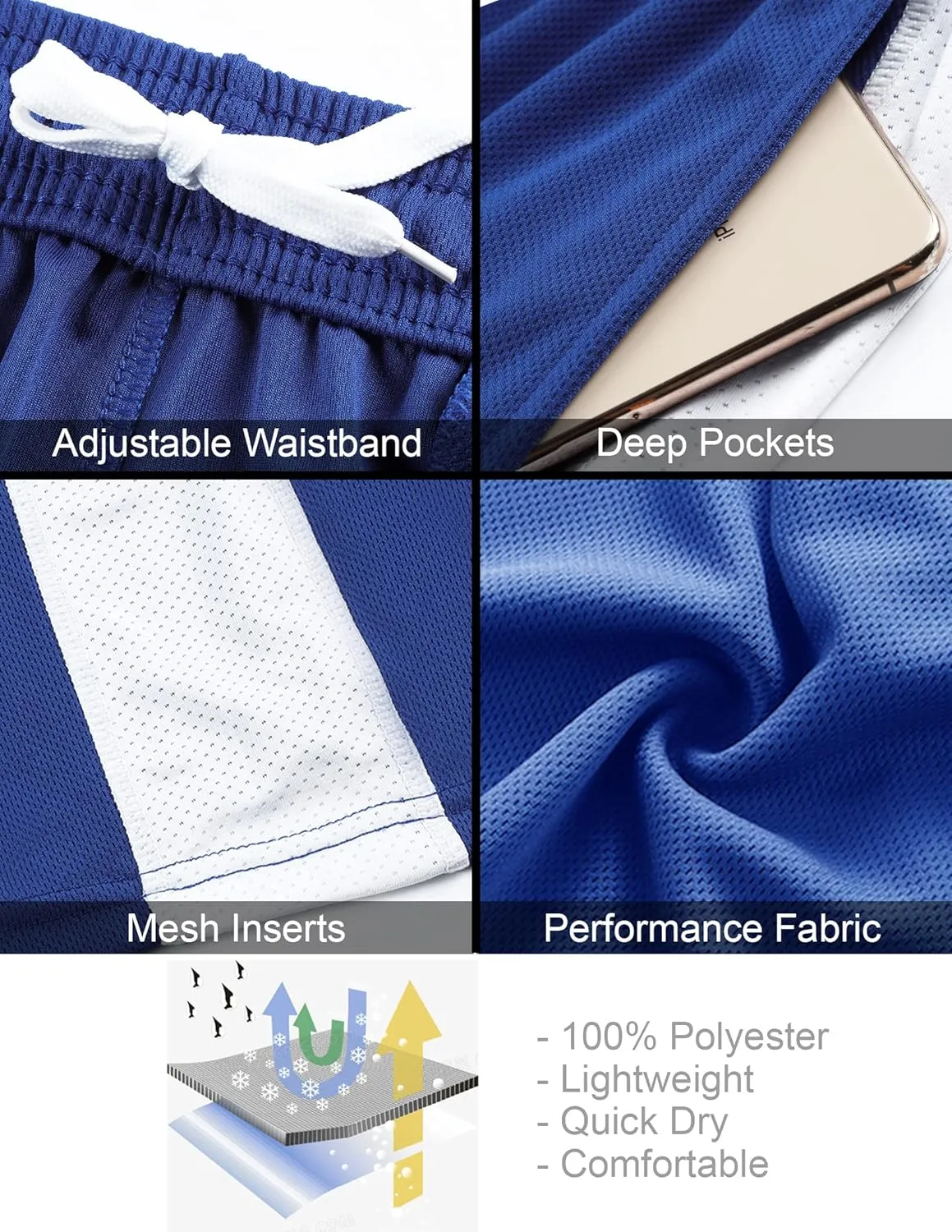Liberty Imports 5 Pack Men's Quick Dry Athletic Basketball Shorts 9" Inseam with Pockets, Activewear for Workout Gym Running