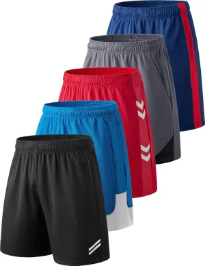 Liberty Imports 5 Pack Men's Quick Dry Athletic Basketball Shorts 9" Inseam with Pockets, Activewear for Workout Gym Running
