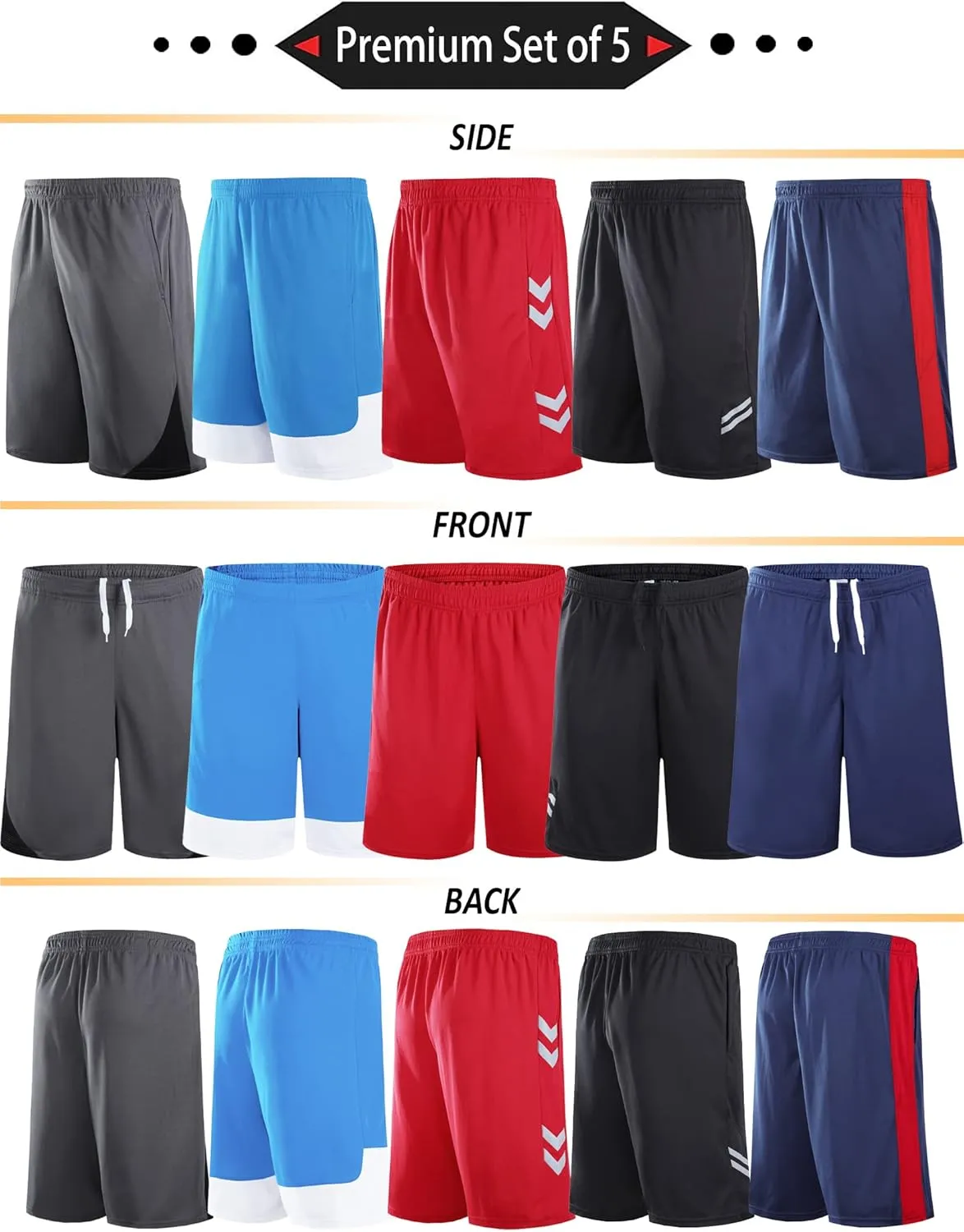 Liberty Imports 5 Pack Men's Quick Dry Athletic Basketball Shorts 9" Inseam with Pockets, Activewear for Workout Gym Running