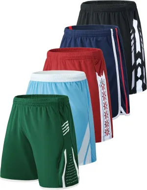 Liberty Imports 5 Pack Men's Quick Dry Athletic Basketball Shorts 9" Inseam with Pockets, Activewear for Workout Gym Running