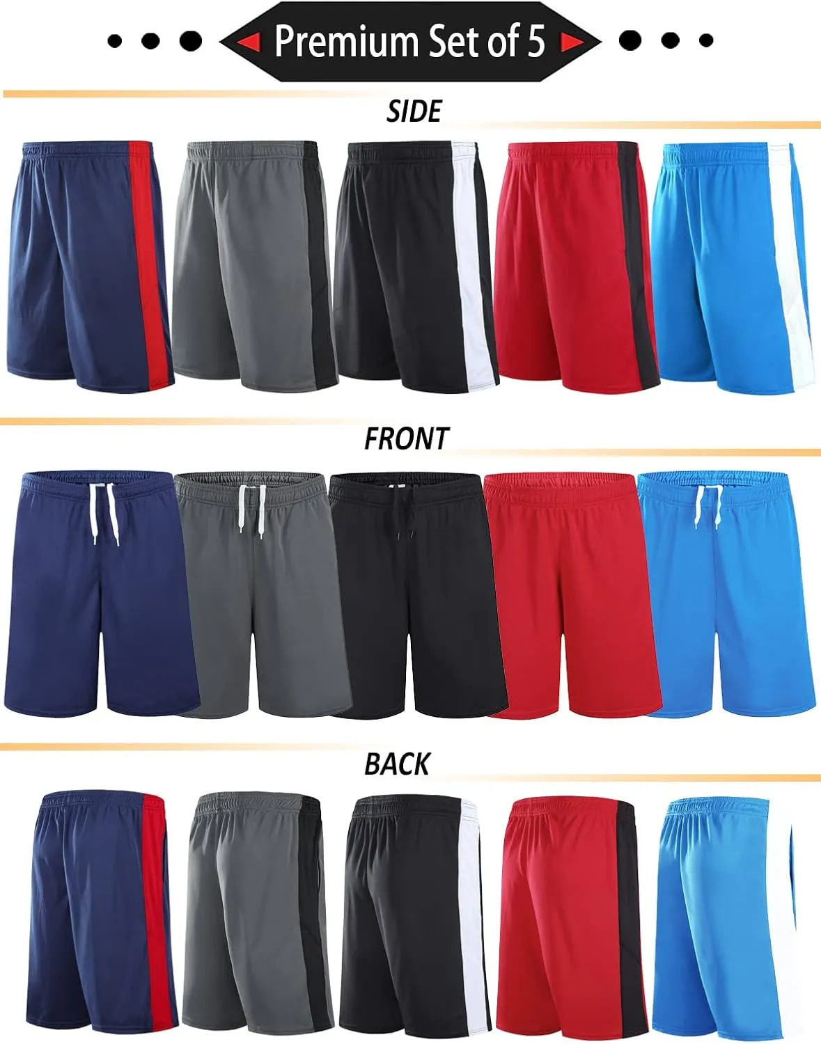Liberty Imports 5 Pack Men's Quick Dry Athletic Basketball Shorts 9" Inseam with Pockets, Activewear for Workout Gym Running
