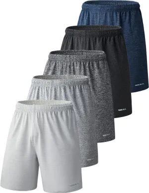 Liberty Imports 5 Pack Men's Quick Dry Athletic Basketball Shorts 9" Inseam with Pockets, Activewear for Workout Gym Running