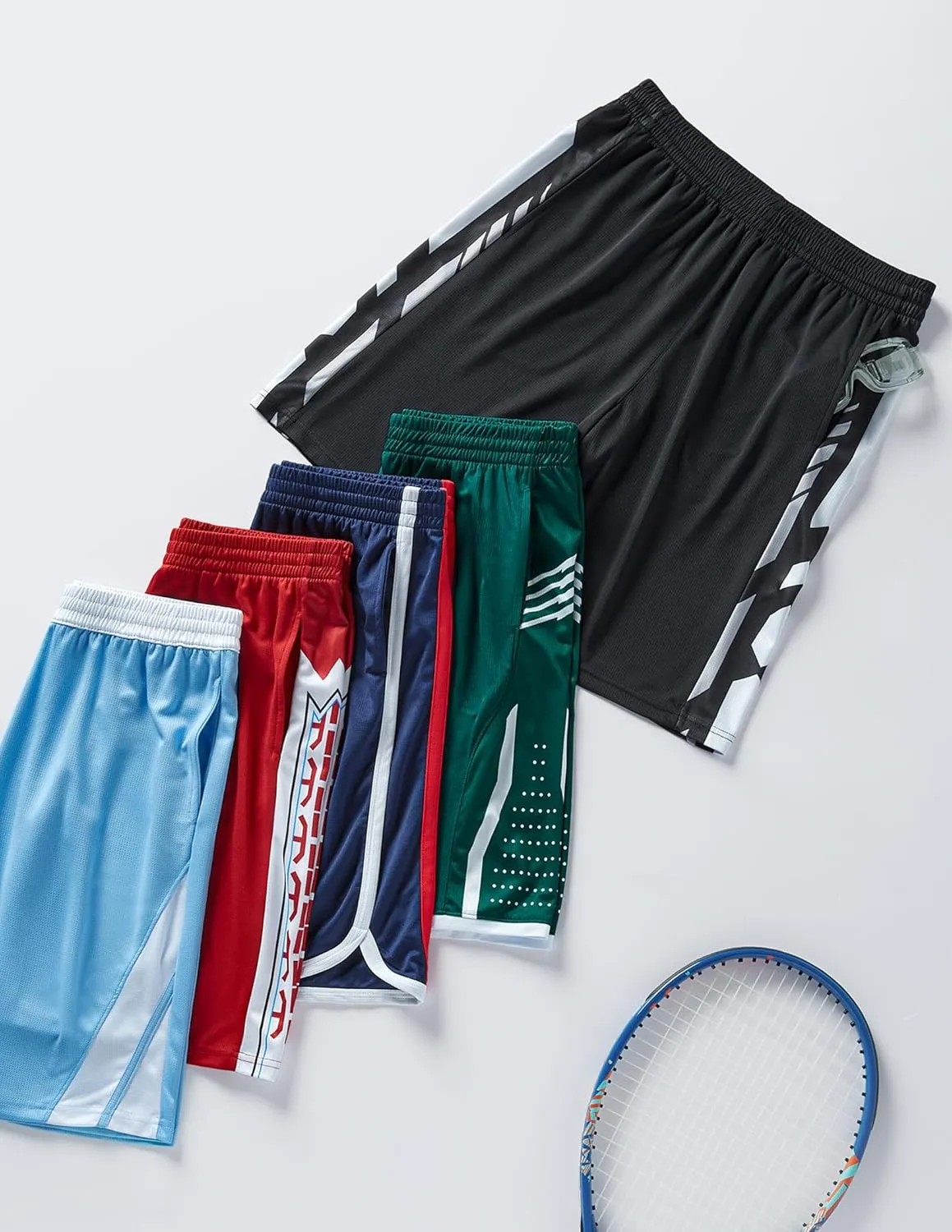 Liberty Imports 5 Pack Men's Quick Dry Athletic Basketball Shorts 9" Inseam with Pockets, Activewear for Workout Gym Running