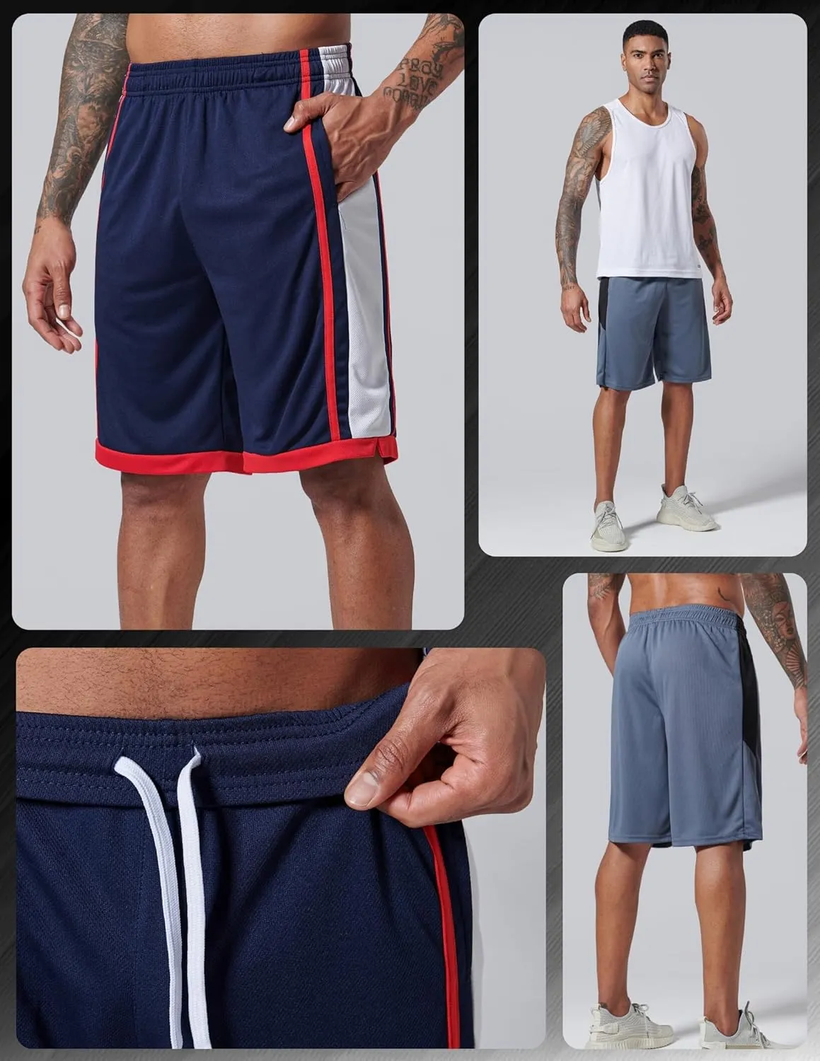 Liberty Imports 5 Pack Men's Quick Dry Athletic Basketball Shorts 9" Inseam with Pockets, Activewear for Workout Gym Running