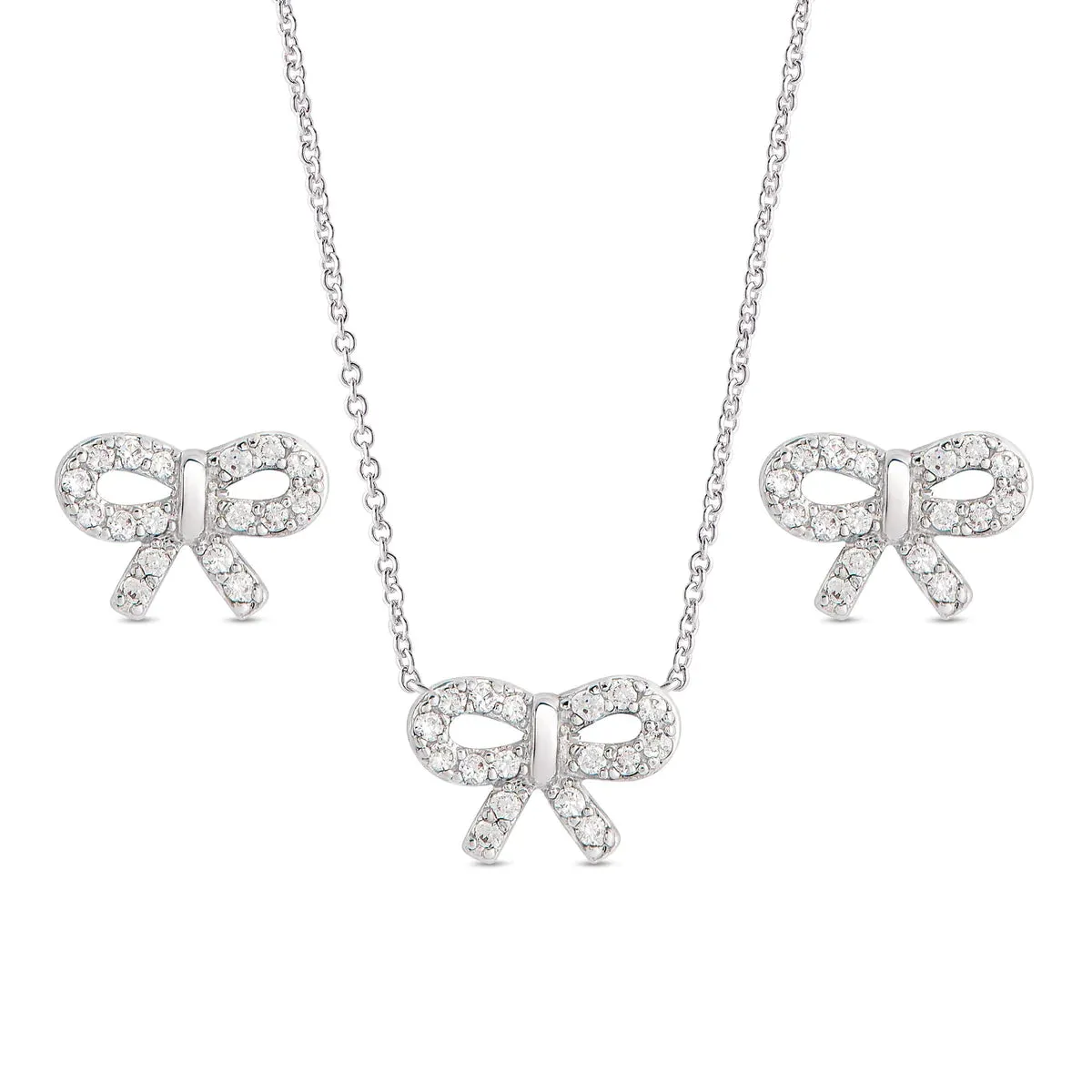 Lily Nily CZ Bow Pendant and Stud Earring Set
