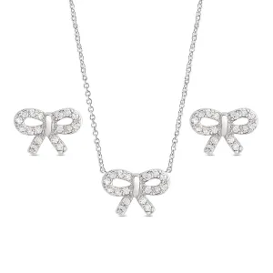 Lily Nily CZ Bow Pendant and Stud Earring Set