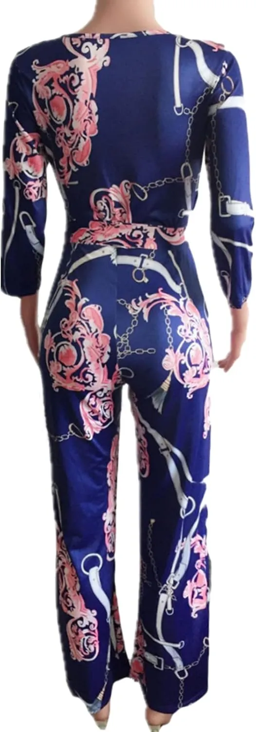 Lisa Colly Women's Summer Floral Print Wide Leg Jumpsuits Casual Beach Rompers Long Pants