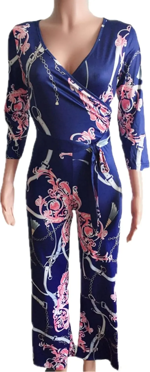 Lisa Colly Women's Summer Floral Print Wide Leg Jumpsuits Casual Beach Rompers Long Pants