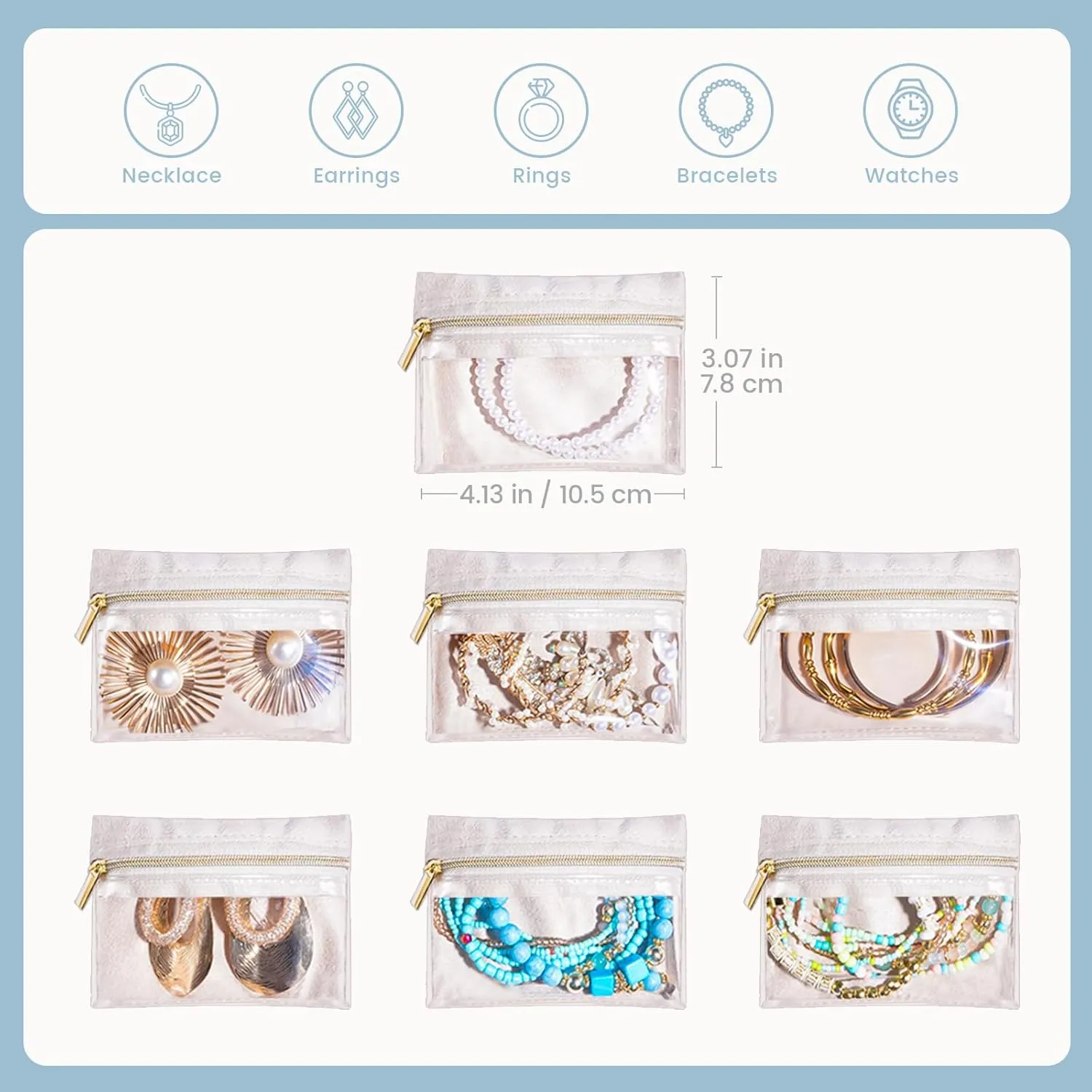 Lolalet Velvet Jewelry Pouches, Clear Window Travel Jewelry Organizer Bags for Earrings, Bracelets, Necklaces and Rings, Compact Jewelry Storage for Women Girls -7PCS