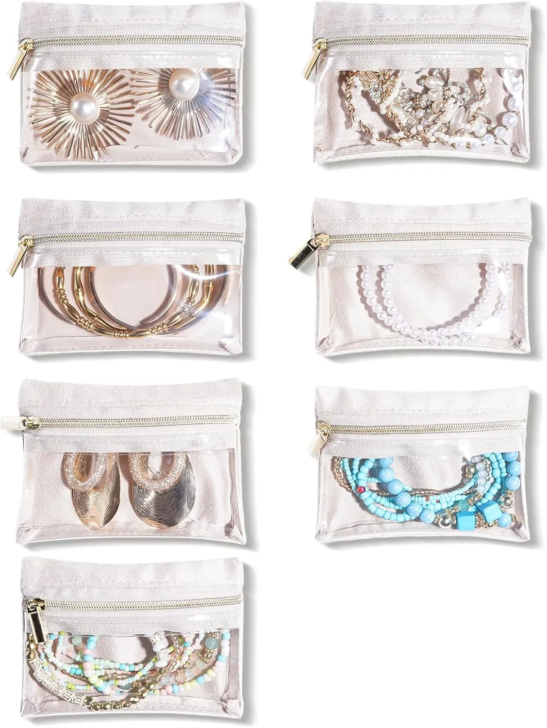 Lolalet Velvet Jewelry Pouches, Clear Window Travel Jewelry Organizer Bags for Earrings, Bracelets, Necklaces and Rings, Compact Jewelry Storage for Women Girls -7PCS