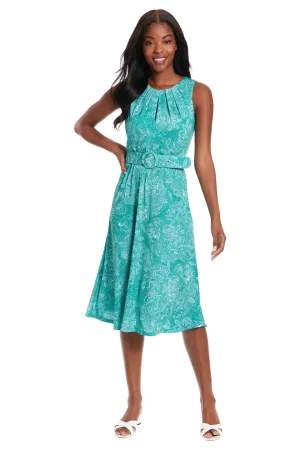 London Times Presley Matte Jersey Midi Dress In Green And Ivory