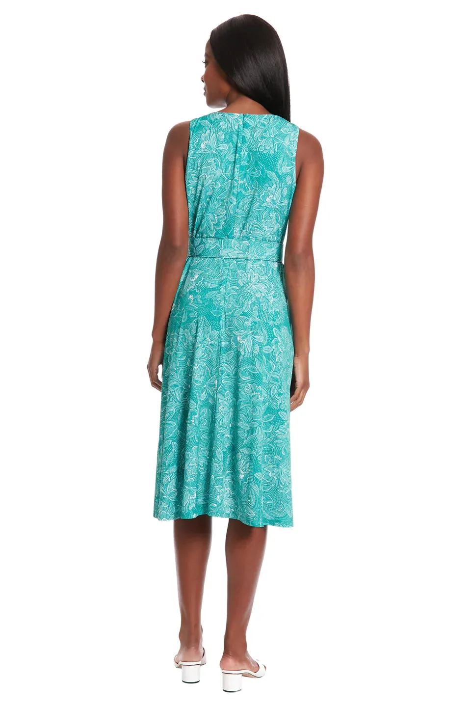 London Times Presley Matte Jersey Midi Dress In Green And Ivory