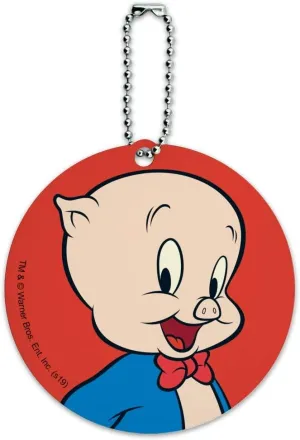 Looney Tunes Porky Pig Round Luggage ID Tag Card Suitcase Carry-On