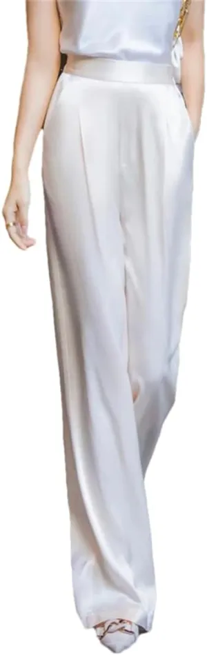 Loose High Waist Satin Pants for Women Long Pants Wide Leg Trousers