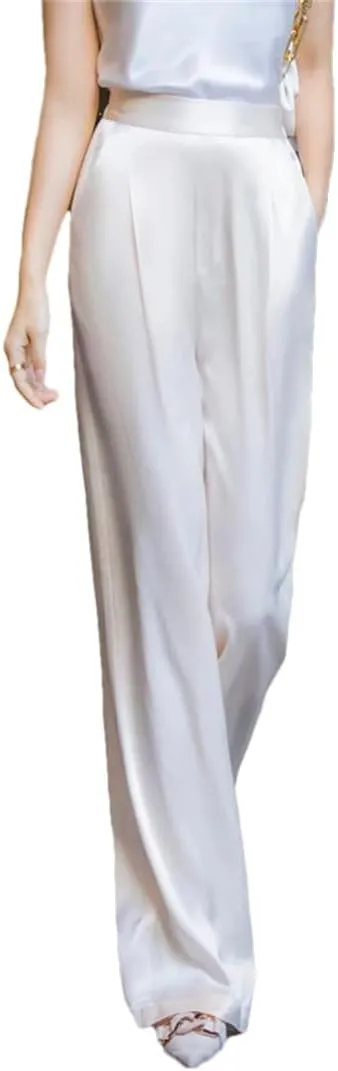 Loose High Waist Satin Pants for Women Long Pants Wide Leg Trousers