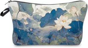 Lotus Flower Makeup Bag Cute Small Organizer Zipper Pouch Lotus Flower Cosmetic Bag Birthday Present for Women Friends -4