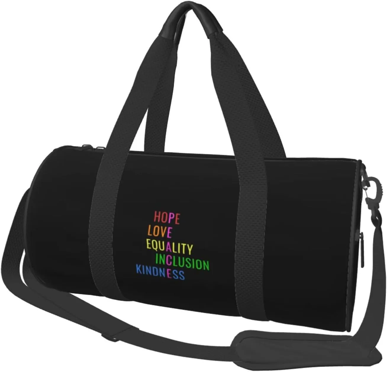 Love Peace Equality Inclusion Kindness Hope Convertible Garment Bag with Shoulder Strap, Carry on Garment Duffel Bag for Men Women - Rolling Foldable for Travel Luggage Bags (Black)