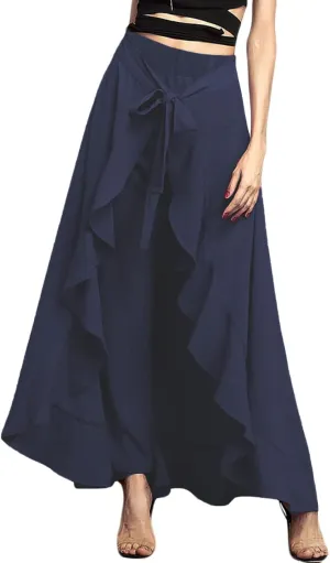 Lrady Women's Ruffle Pants High Waist Trousers Casual Beach Maxi Long Palazzo Overlay Pant Skirts