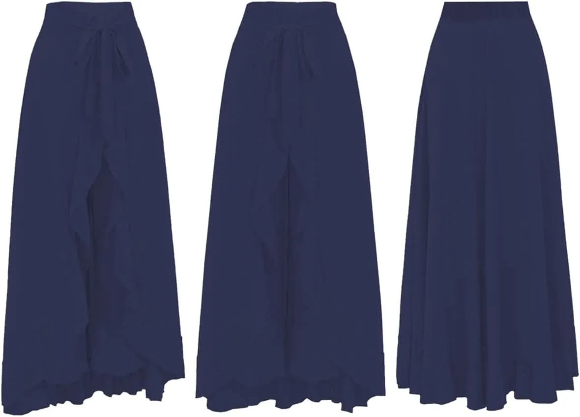 Lrady Women's Ruffle Pants High Waist Trousers Casual Beach Maxi Long Palazzo Overlay Pant Skirts